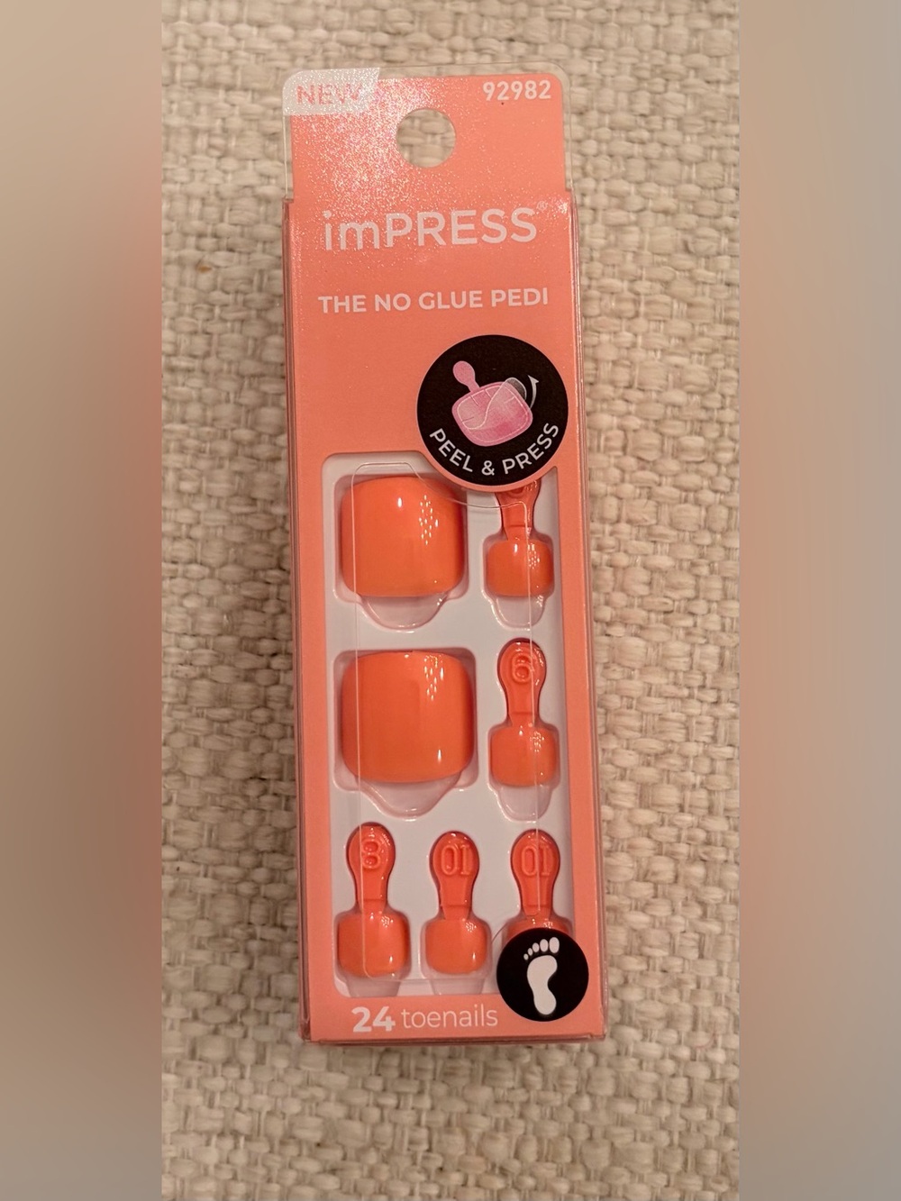 NWT/imPRESS No Glue Pedi Peel & Press On Toe Nails in Bright Coral#504